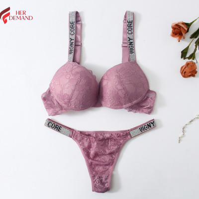 Autumn New Sexy Gathered Bud Ribbon Diamond Sexy Bra And Panties Bra And Panty Set