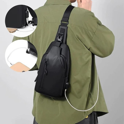 Large-Capacity Messenger Bag Men's Chest Bag Fashion Simple Fashion Trendy Shoulder Bag (Color : Black)